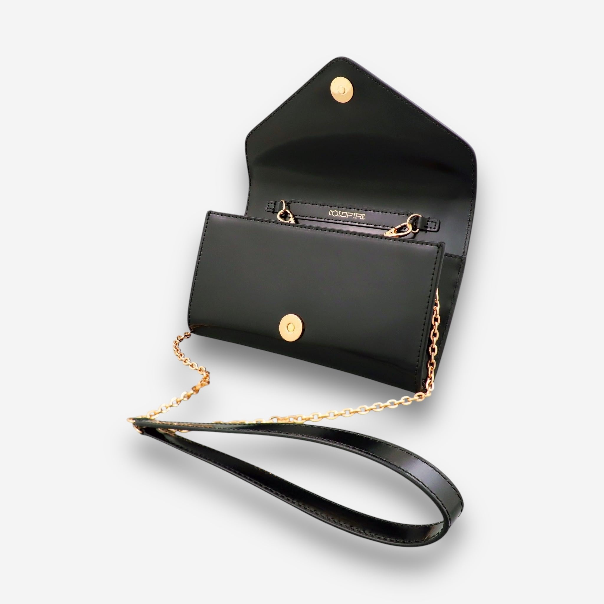 Whisper Gold - Black Semi Patent-crossbody bag-COLDFIRE