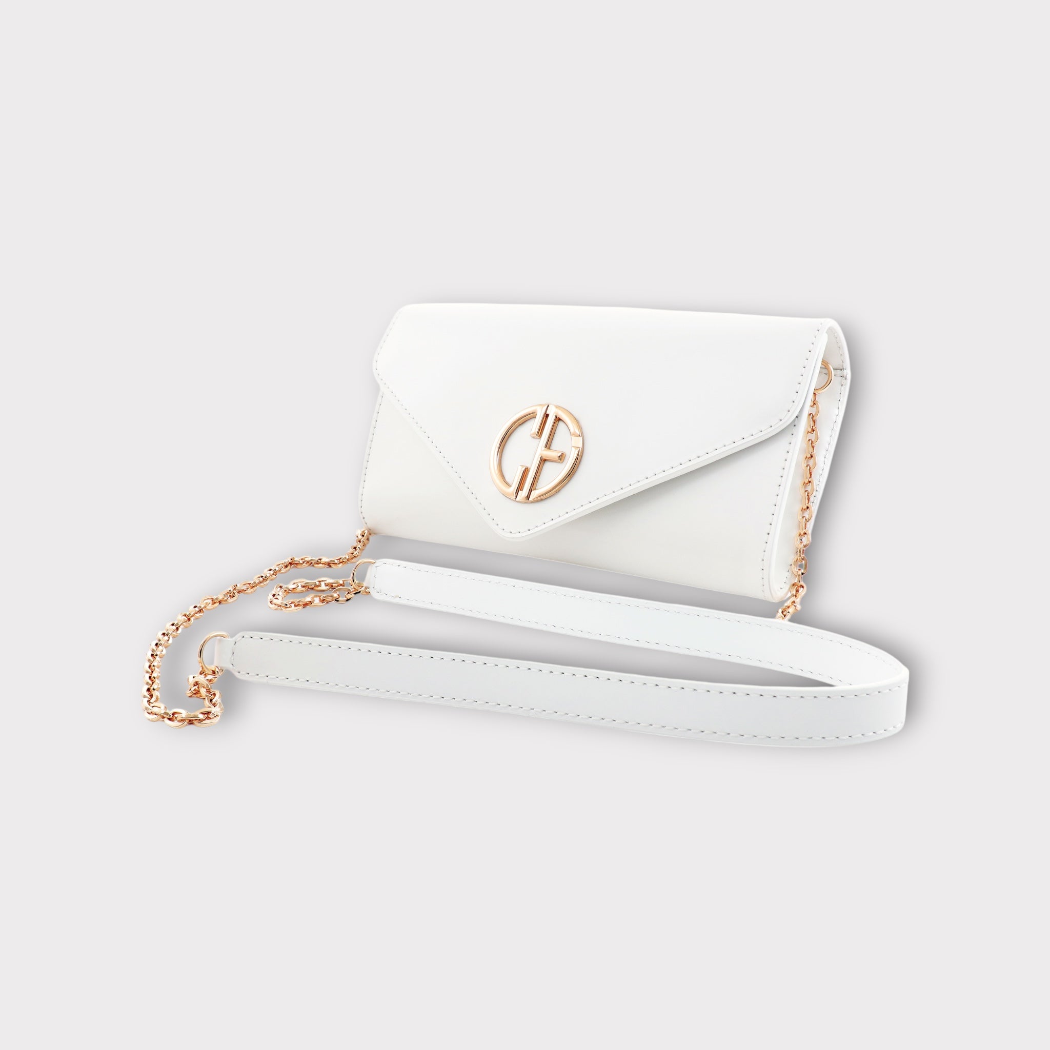 Small handbag - crossbody - White semi patent leather - Gold