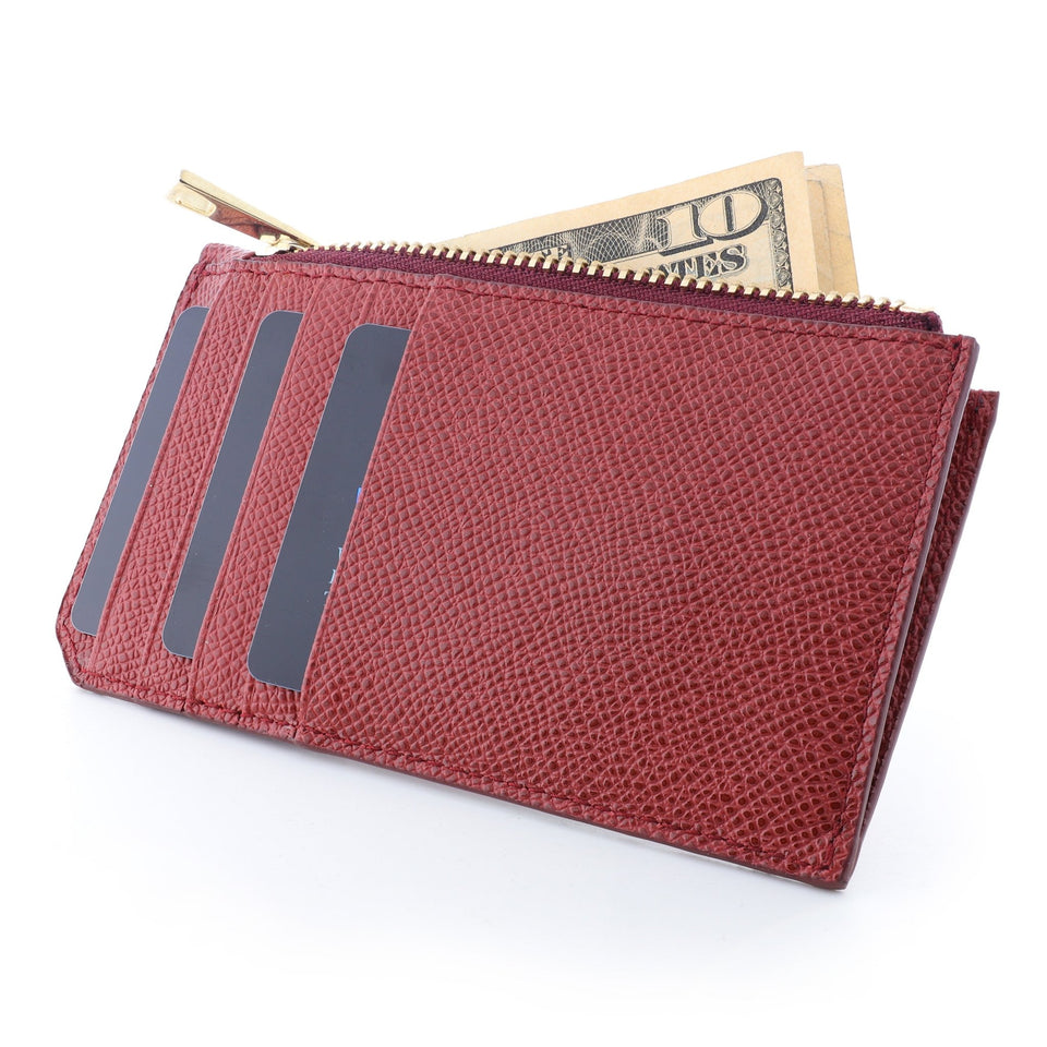 Ares Genuine Leather Card Holder with Zipper in Dark Red - Unisex - COLDFIRE