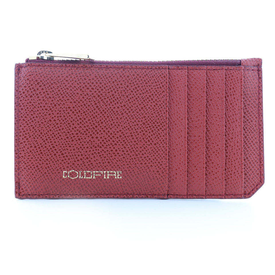 Ares Genuine Leather Card Holder with Zipper in Dark Red - Unisex - COLDFIRE