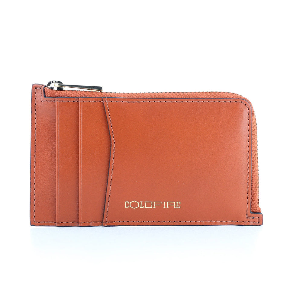 Card holder made of genuine leather with a zipper in cognac color - unisex - COLDFIRE