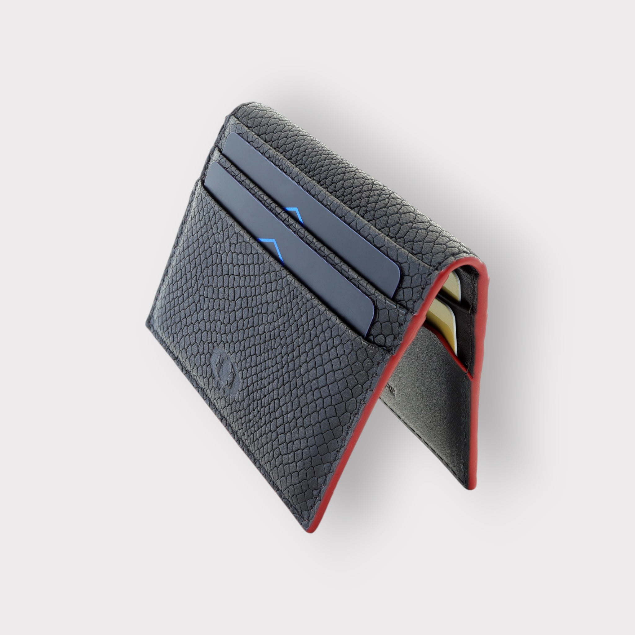 SNAKE EYE - bifold Slim Leather Cardholder 10cc - Red edges