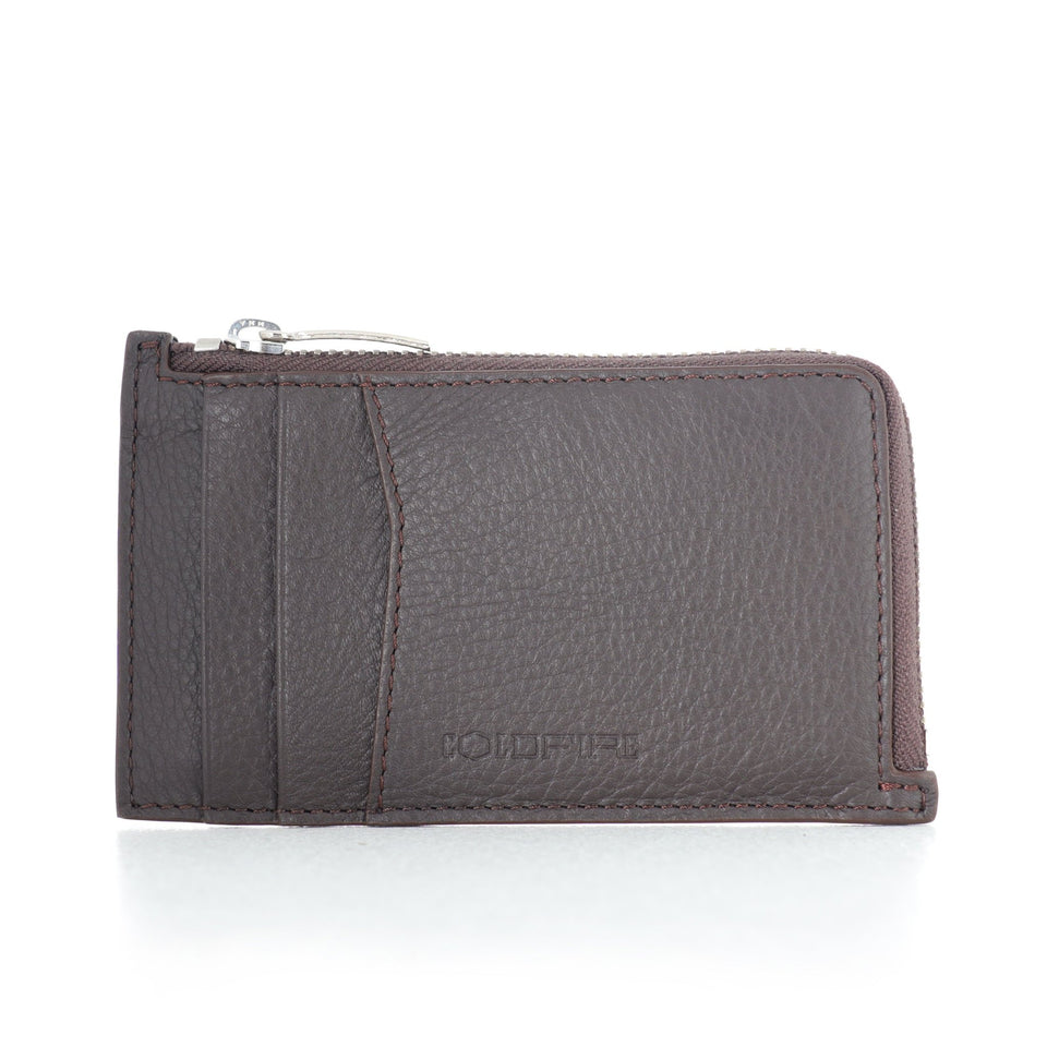 Genuine Leather Cardholder with Zipper in Brown - Unisex - COLDFIRE