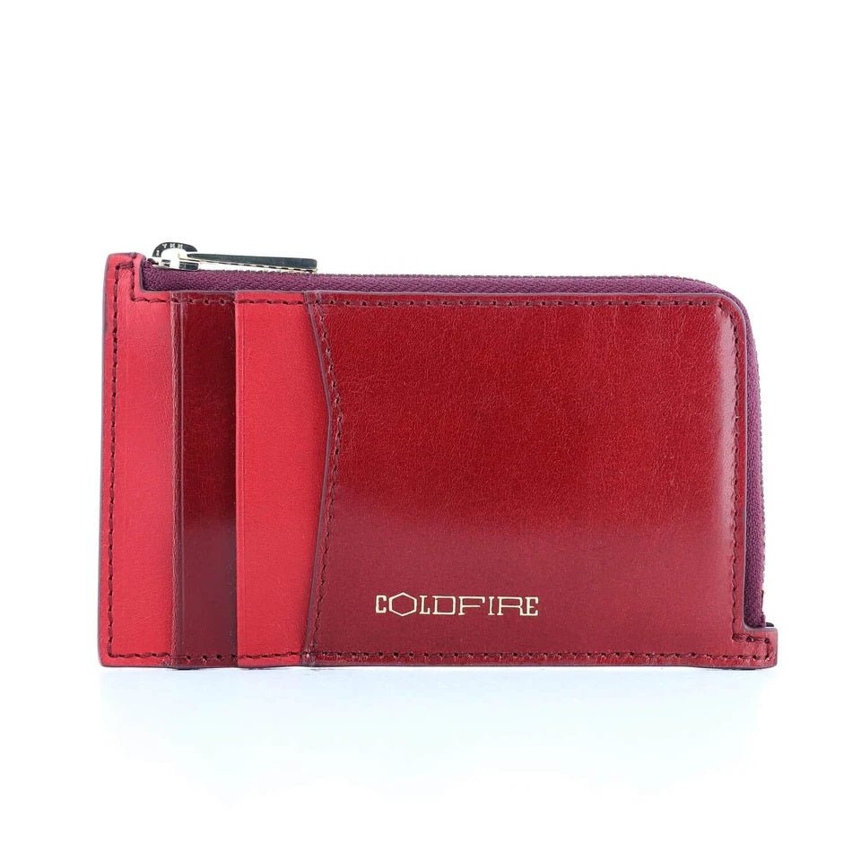 Genuine Leather Cardholder with Zipper in dark red - unisex - COLDFIRE