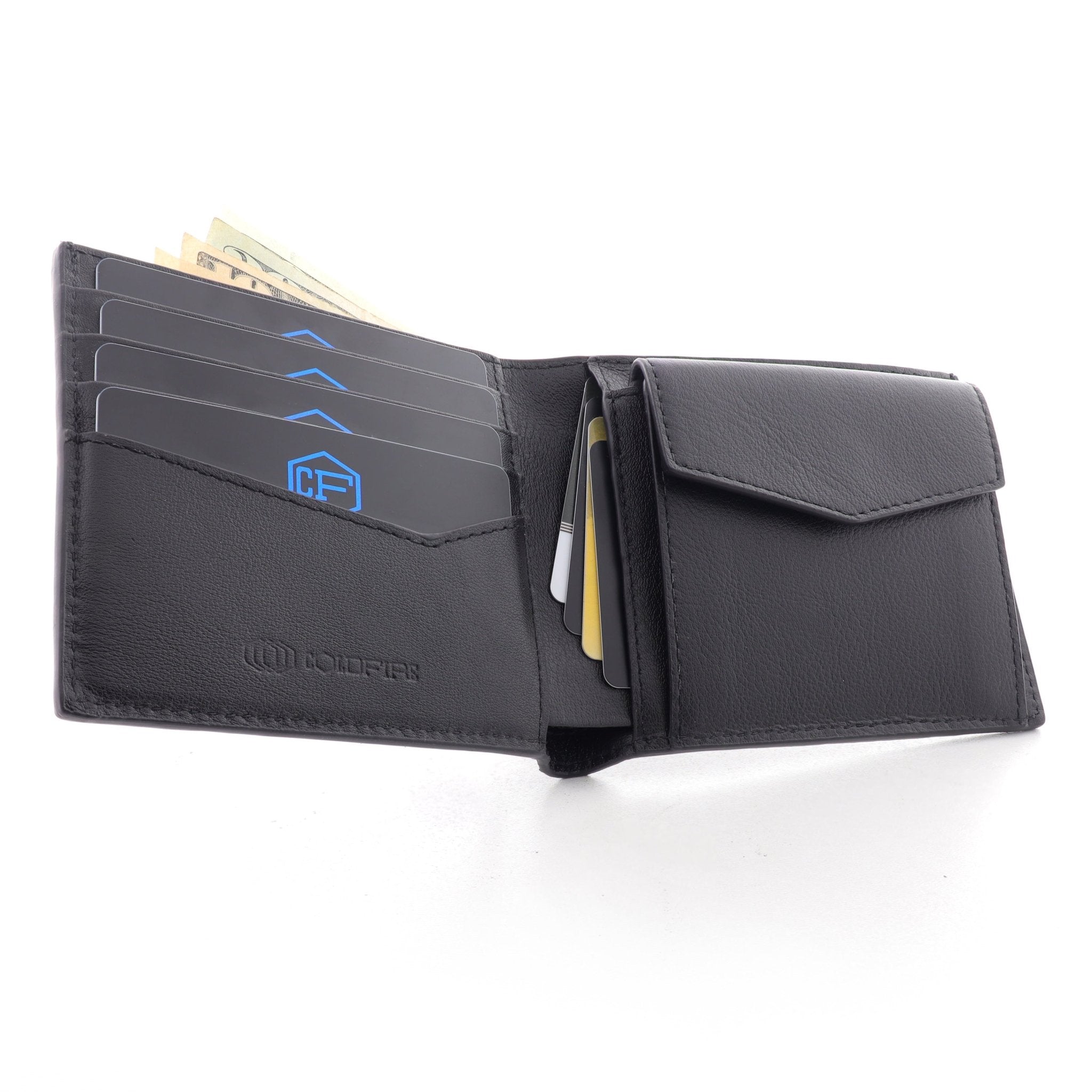 Men's Genuine Leather Wallet 4 cc with Coin - black - Snake Eye - COLDFIRE