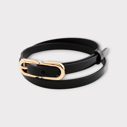 Women's belt - genuine leather - 12 mm - Black semi patent - Gold | COLDFIRE - COLDFIRE