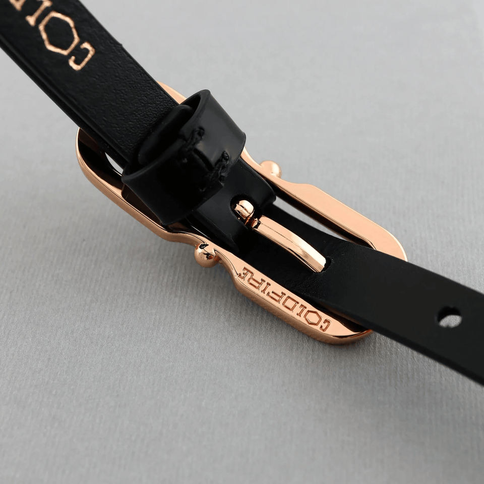 Women's belt - genuine leather - 12 mm - Black semi patent - Gold | COLDFIRE - COLDFIRE