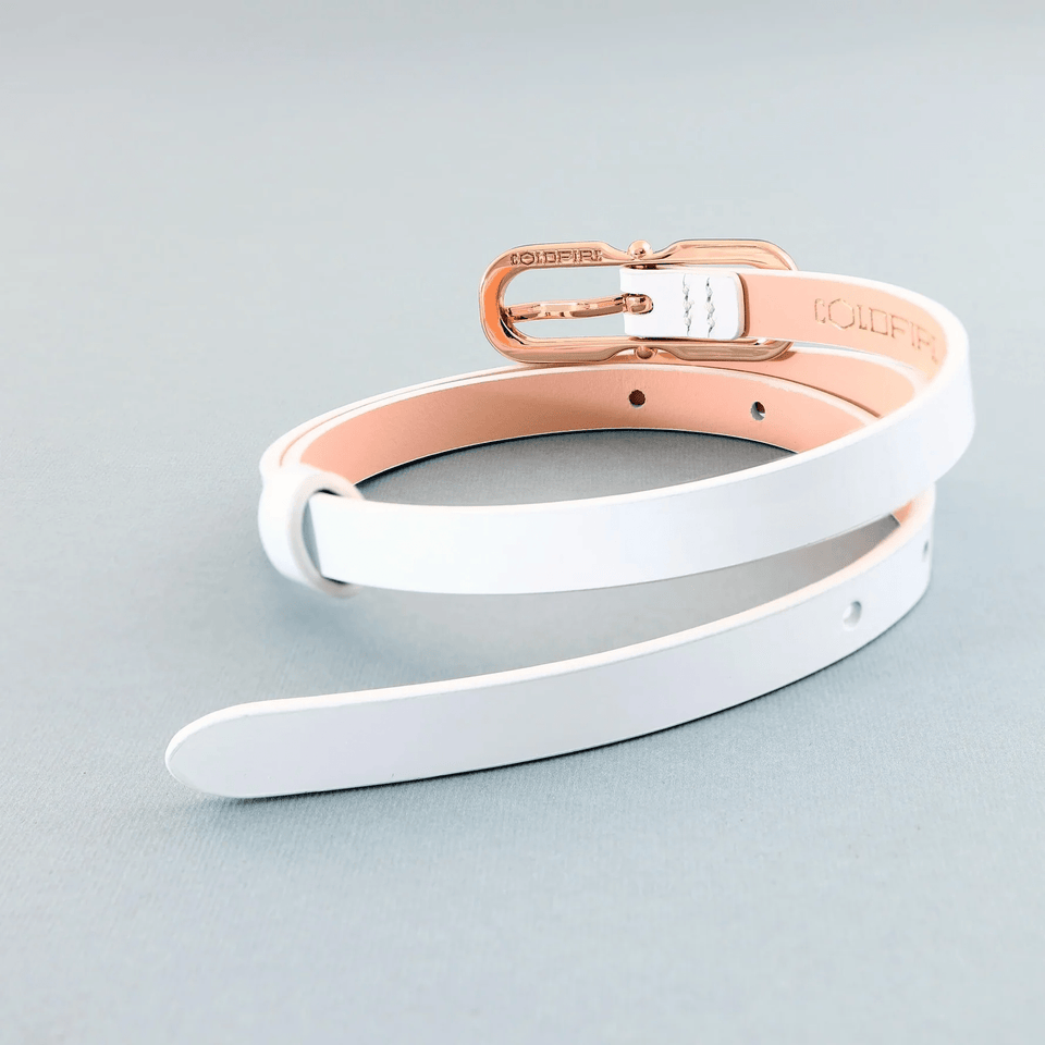 Women's belt - genuine leather - 12 mm - White semi patent - Gold | COLDFIRE - COLDFIRE