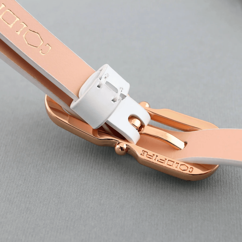 Women's belt - genuine leather - 12 mm - White semi patent - Gold | COLDFIRE - COLDFIRE