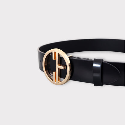 Women's belt - Semi patent leather - 35 mm - Black - Gold | COLDFIRE - COLDFIRE