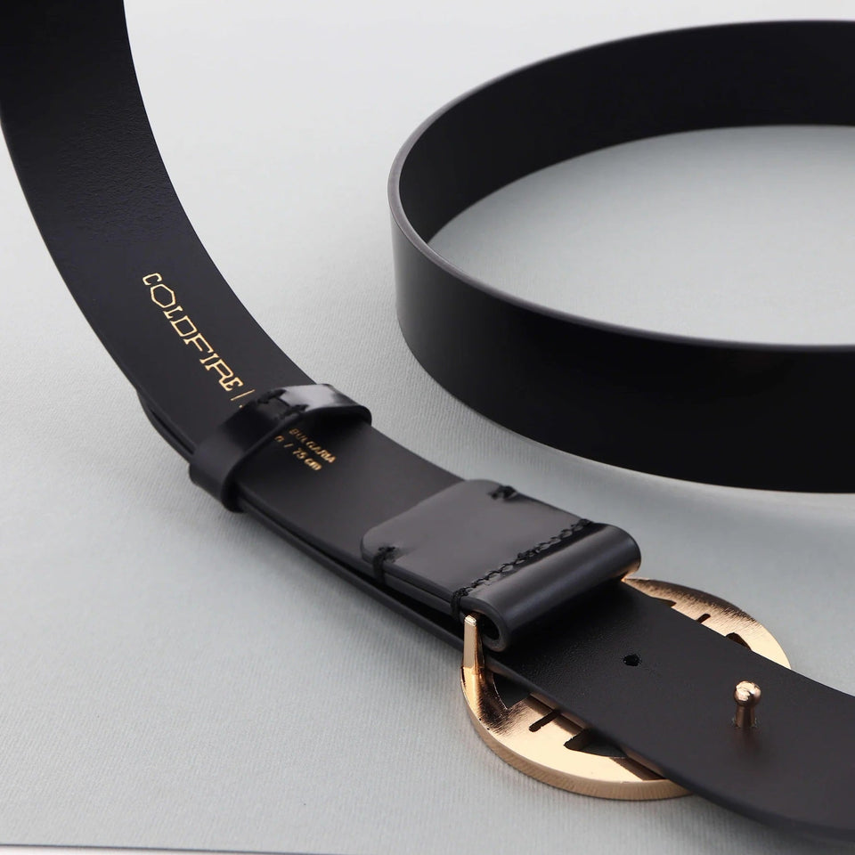 Women's belt - Semi patent leather - 35 mm - Black - Gold | COLDFIRE - COLDFIRE