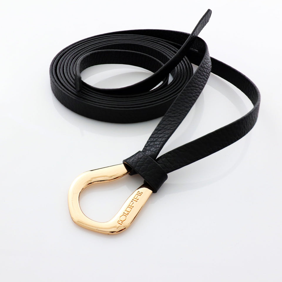 Women's double knot belt - genuine leather - 10 mm - Black - Gold | COLDFIRE - COLDFIRE