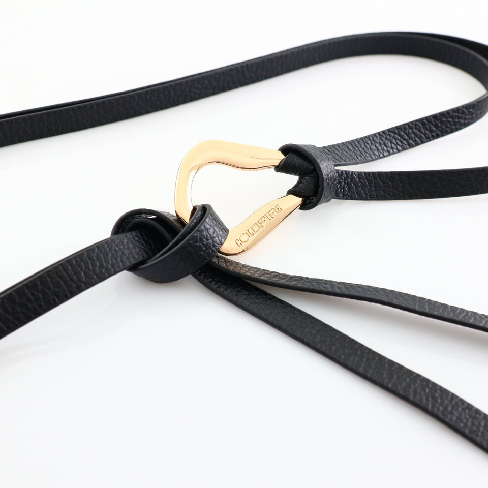 Women's double knot belt - genuine leather - 10 mm - Black - Gold | COLDFIRE - COLDFIRE