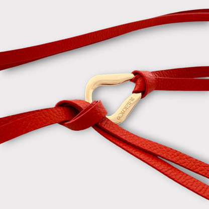 Women's double knot belt - genuine leather - 10 mm - Red - Gold | COLDFIRE - COLDFIRE