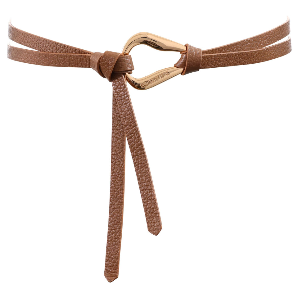 Women's double knot belt - genuine leather - 10 mm - Taupe - Gold | COLDFIRE - COLDFIRE